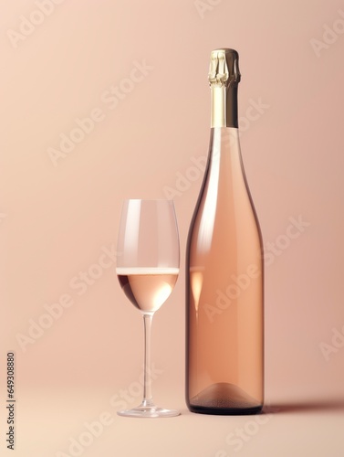 3d render image illustration champagne bottle mock up with glass isolated on colorful background