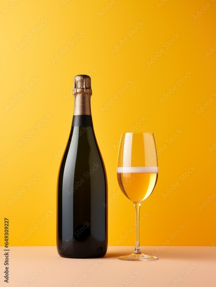 3d render image illustration champagne bottle mock up with glass isolated on colorful background 3d render image illustration champagne bottle mock up with glass isolated on colorful background