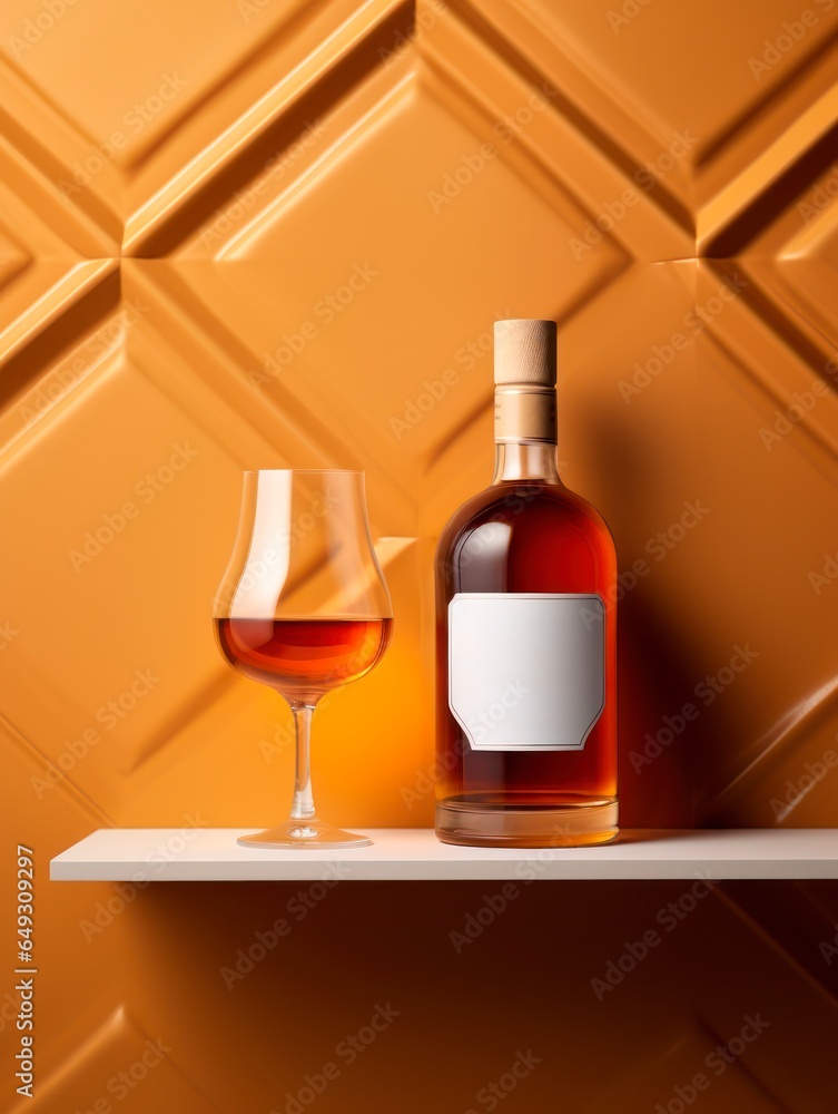 3d render image illustration cognac beautiful bottle with glass mockup isolated 3d render image illustration cognac beautiful bottle with glass mockup isolated