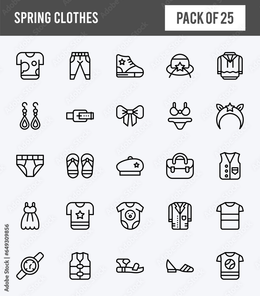 Fototapeta premium 25 Spring Clothes Lineal Expanded icons pack. vector illustration.