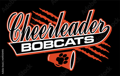 bobcats cheerleader team design in script with tail for school, college or league sports