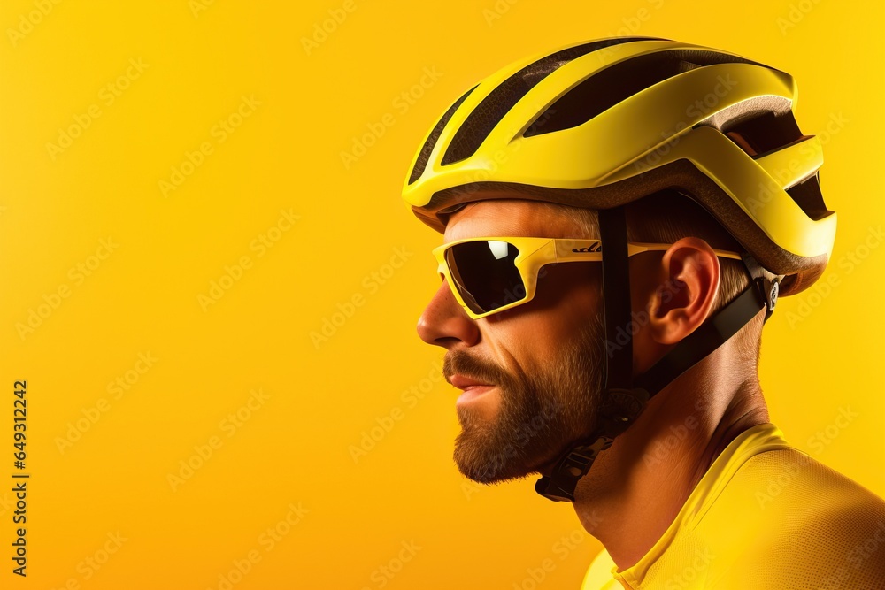 Portrait of Cyclist on yellow background. Portrait of Cyclist on yellow background.