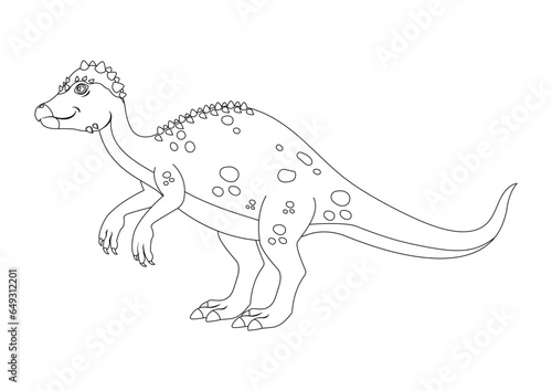 Black and White Pachycephalosaurus Dinosaur Cartoon Character Vector. Coloring Page of a Pachycephalosaurus Dinosaur photo