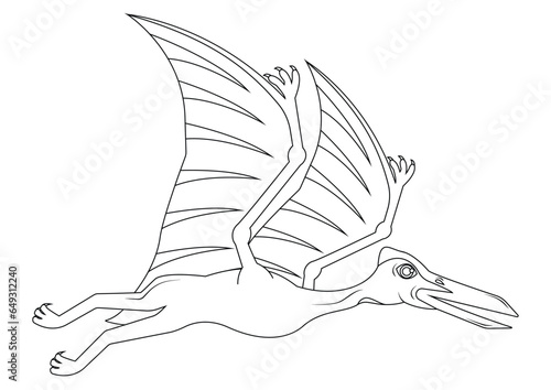 Black and White Quetzalcoatlus Dinosaur Cartoon Character Vector. Coloring Page of a Quetzalcoatlus Dinosaur