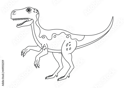 Black and White Raptor Dinosaur Cartoon Character Vector. Coloring Page of a Raptor Dinosaur