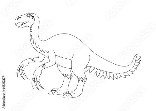 Black and White Therizinosaurus Dinosaur Cartoon Character Vector. Coloring Page of a Therizinosaurus Dinosaur © MihaiGr