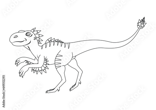 Black and White Velociraptor Dinosaur Cartoon Character Vector. Coloring Page of a Velociraptor Dinosaur