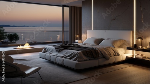  Modern elegant interior luxurious penthouse  bedroom design Furniture, High Ceilings, Decorative Exclusive Luxury Background Premium Brands The hotel has an elegant interior design and a classy © ND STOCK