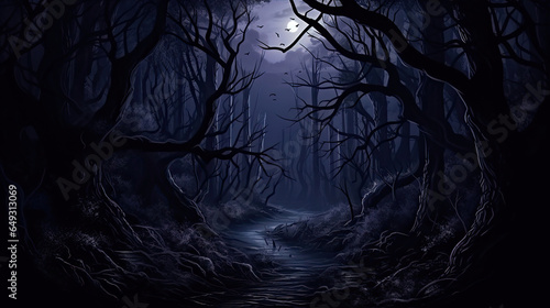 Dark and scary forest at the night