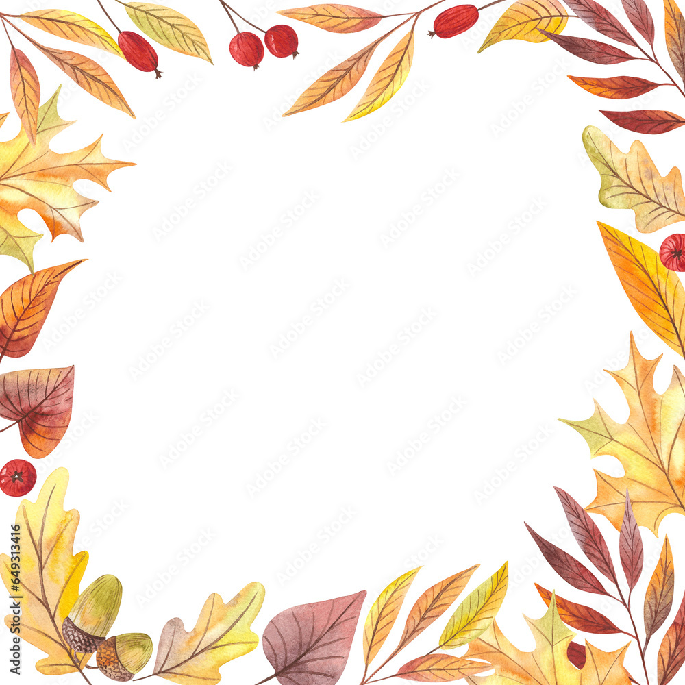 Watercolor banner of leaves and branches isolated on white background. Autumn illustration for greeting cards, wedding invitations, quote and decorations. Watercolor banner of leaves and branches isolated on white background. Autumn illustration for greeting cards, wedding invitations, quote and decorations.