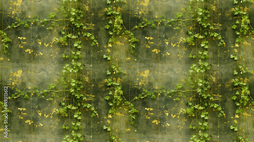 Ivy on grunge wall background wit golden leaves  seamless tile. The image can be repeated on all sides. 