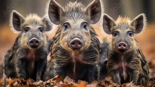 Group of wild striped boar piglets isolated on a white background © Veniamin Kraskov