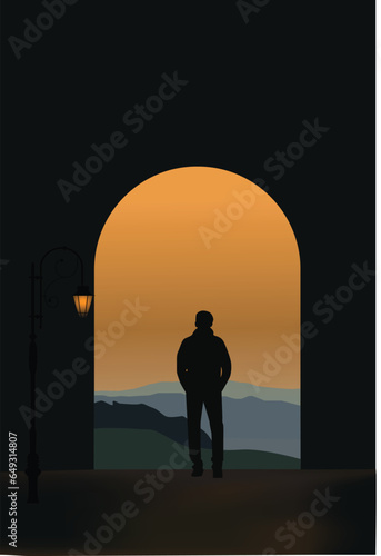 A man walking on street alone 