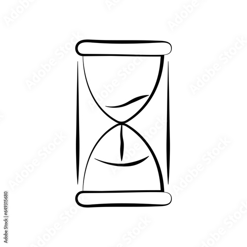 Vector illustration.Hourglass.Hourglass timer,time icon in trendy flat design. Minimalism.Stylish.Black lines on a white background.For a beauty salon.Fitness.Sauna.Relax.Logo.Emblem.Retro.History.