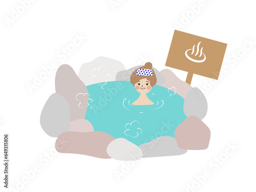 露天風呂に入る女性のイラスト
