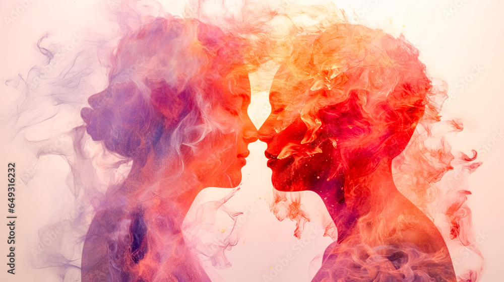 couple in love in an abstract flow of energy from love, double exposure