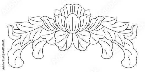 Asian vintage vector exquisite lotus flower  leaf twine pattern background design - line drawing illustration on white background