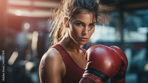 Focused female boxer practicing her skills in a gritty urban environment © Matthias