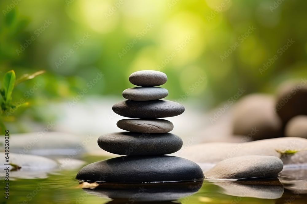 Balancing Act: Stacked Zen Pebbles in Nature Balancing Act: Stacked Zen Pebbles in Nature