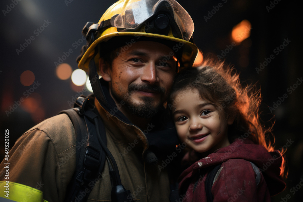 Fireman, holds a baby girl in his arms he saved from burning house Fireman, holds a baby girl in his arms he saved from burning house