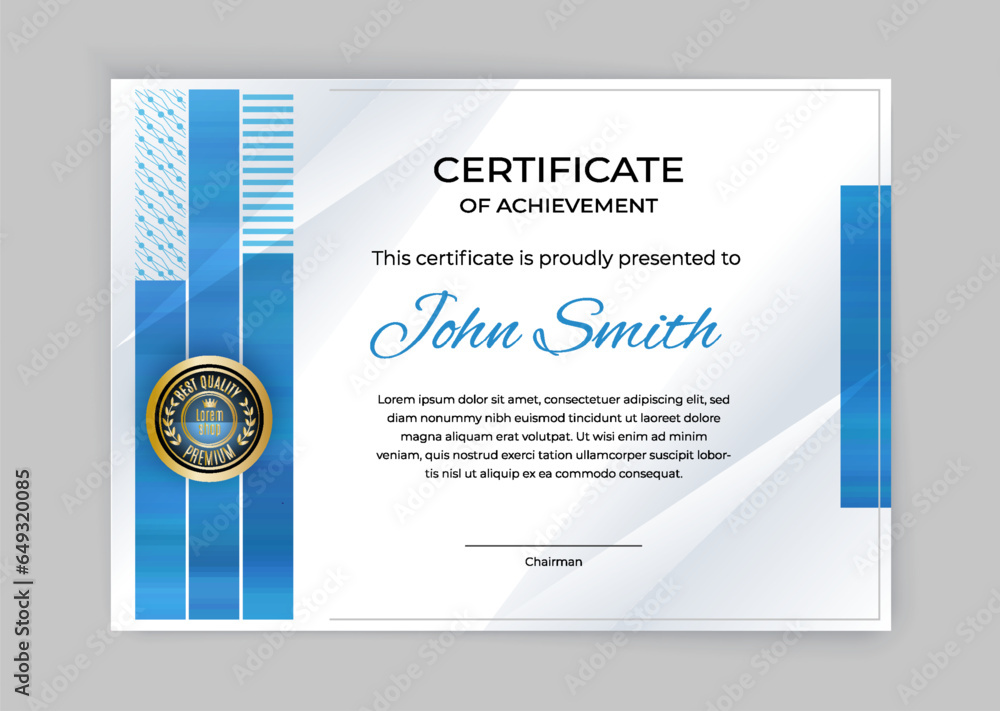 Fototapeta premium Certificate Blank with blue graphic design elements., Vector illustration