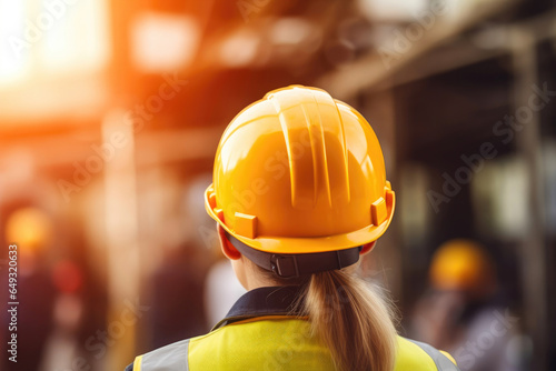 Detailed Portrait of Female Worker with Protective Helmet