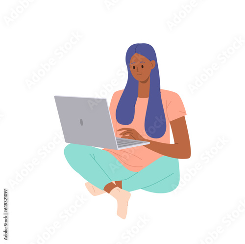 Woman freelancer or student with laptop computer earning online or studying remotely at home