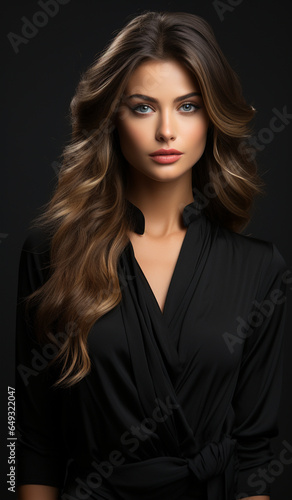 beautiful woman on dark background, black friday, ai technology