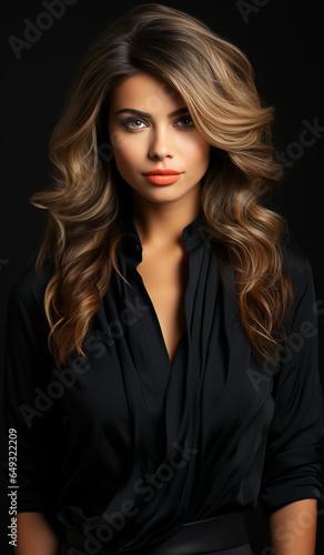 beautiful woman on dark background, black friday, ai technology