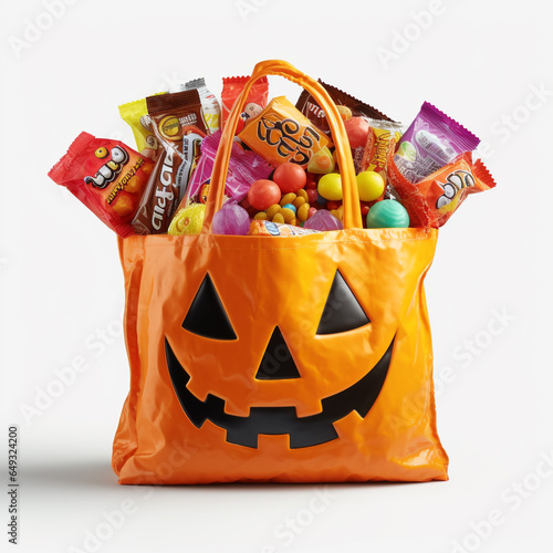 Trick-or-Treat Bag, mall plastic Halloween, candy containers for kids, in-the style of vaporpunk, luminous sfumato, trashcore, ghostcore retro filters photo