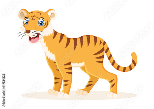 Fototapeta Naklejka Na Ścianę i Meble -  Cute smiling tiger cartoon character vector illustration on white background