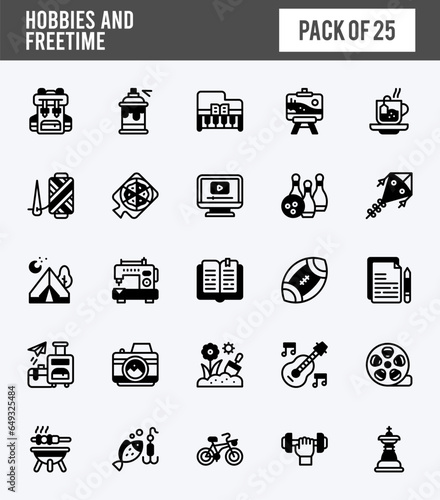 25 Hobbies and Freetime Lineal Fill icons pack. vector illustration.