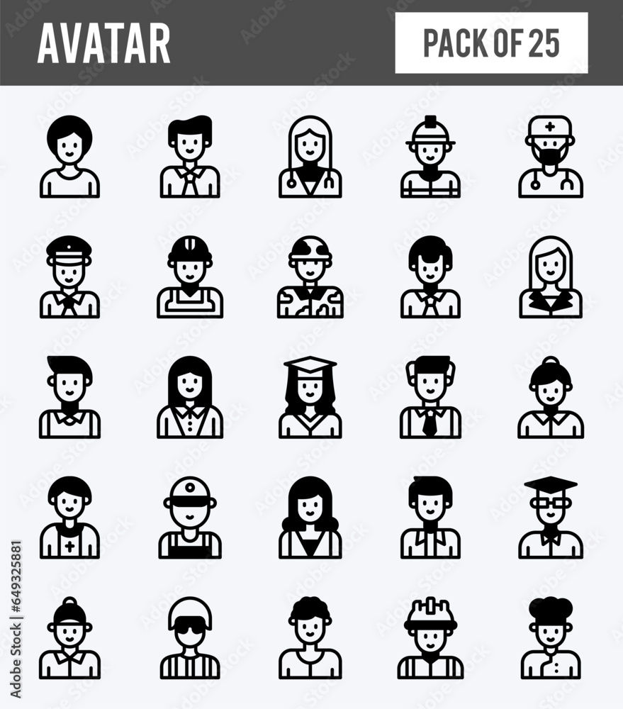 25 Avatar Lineal Fill icons pack. vector illustration. 25 Avatar Lineal Fill icons pack. vector illustration.