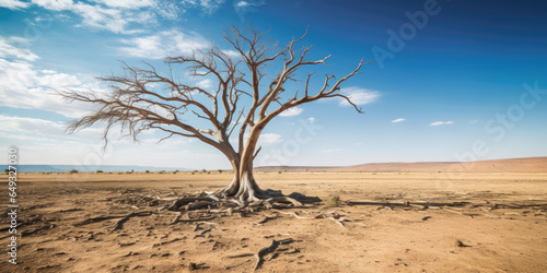 Desert landscape and dead tree with sky. Drought © Sasint
