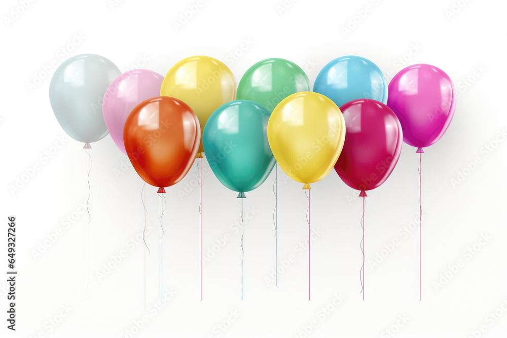 Party Atmosphere Captured: Colorful Glossy Helium Air Balloons Grouped Together, Isolated on Transparent or White Background