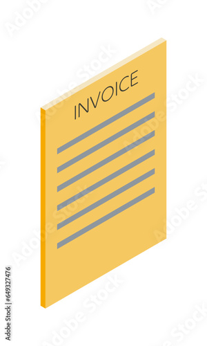 請求書2（縦型・アイソメ立ち・右向き・書類・英語・オレンジ・1枚）