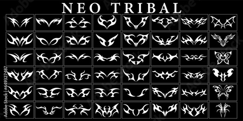 Neo tribal shapes. Gothic sharp elements, modern elements for tattoo, poster, cover, typography, abstract symmetrical design, various decorative elements. Vector set