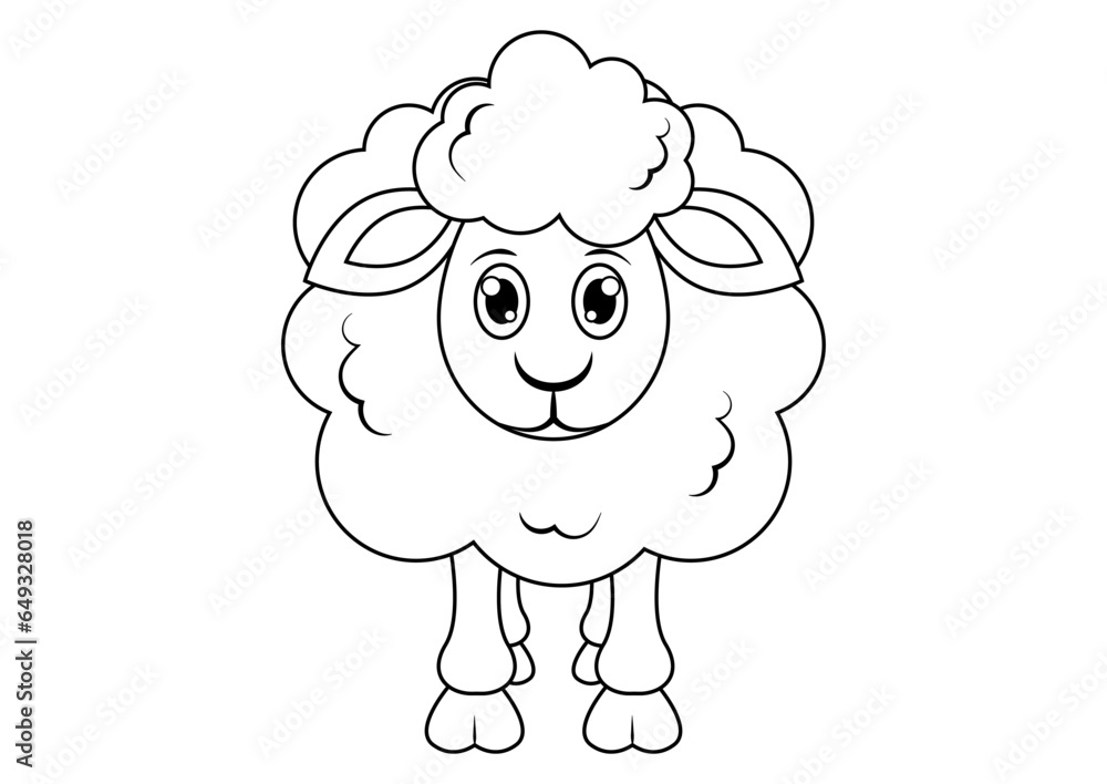 Fototapeta premium Black and White Sheep Cartoon Character Vector. Coloring Page of a Sheep