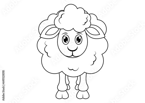 Black and White Sheep Cartoon Character Vector. Coloring Page of a Sheep
