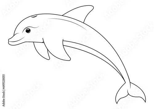 Black and white dolphin cartoon character vector. Coloring page of cartoon dolphin