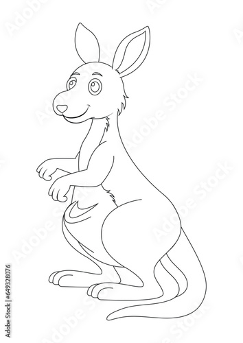 Black and White Kangaroo Cartoon Character Vector. Coloring Page of a Kangaroo