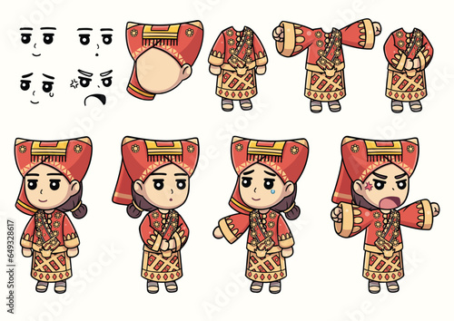 Minang Traditional Costume Set of Indonesian traditional Costume Cloth - Vector, Girl, Bundo Kanduang, Minang, Sumatera Barat, Indonesia photo