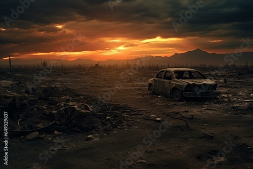 Desolate wasteland after an apocalypse. Generative AI