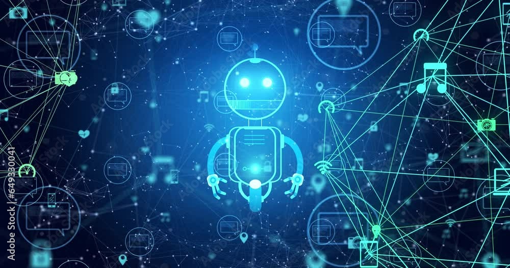 Animation of ai chatbot icon and data processing Animation of ai chatbot icon and data processing