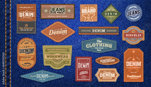 Tablou canvas Denim jeans leather patches and labels