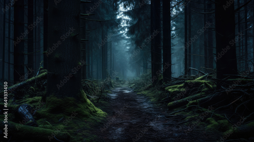 Fototapeta premium Path in a dark and scary forest