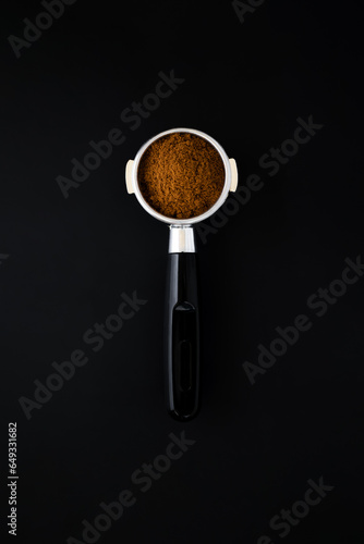 portafilter with ground coffee, The view from the top