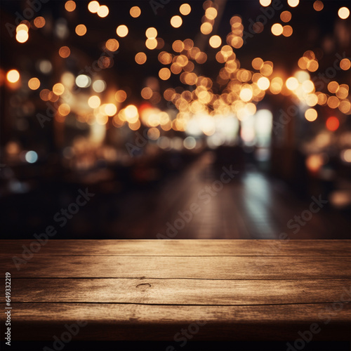 Christmas time and table with free space blurred background, ai technology