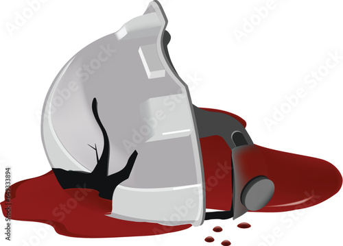 accident helmet white broken and dirty with blood accident at work-