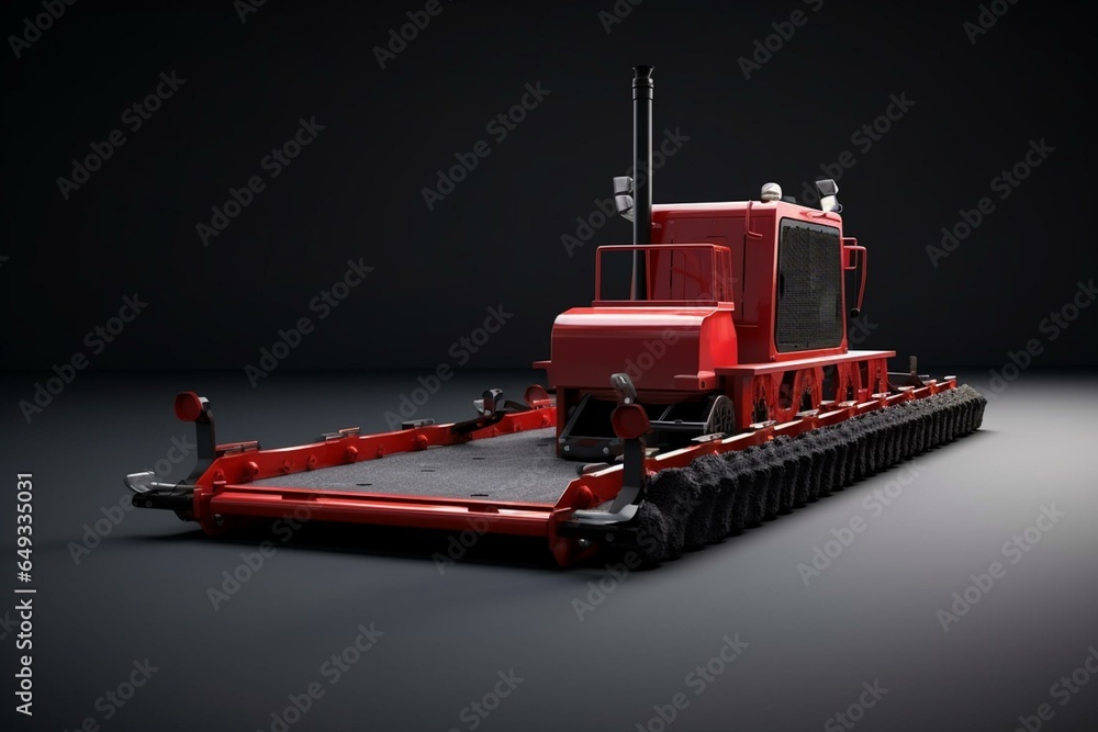 3D render of isolated red grader leveling roads for asphalt road on gray background with shadow. Generative AI - obrazy, fototapety, plakaty 